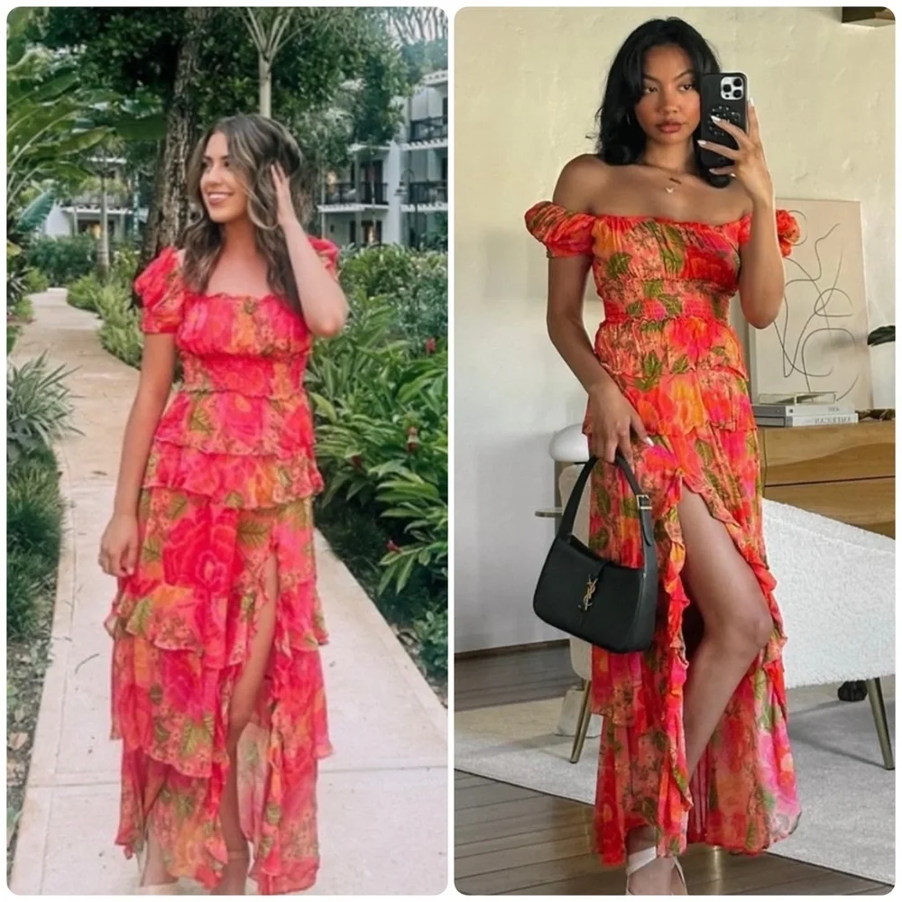 Farm Rio Blooming Floral Maxi Dress XS Smocked Puff Sleeve NWT - Picture 6 of 16